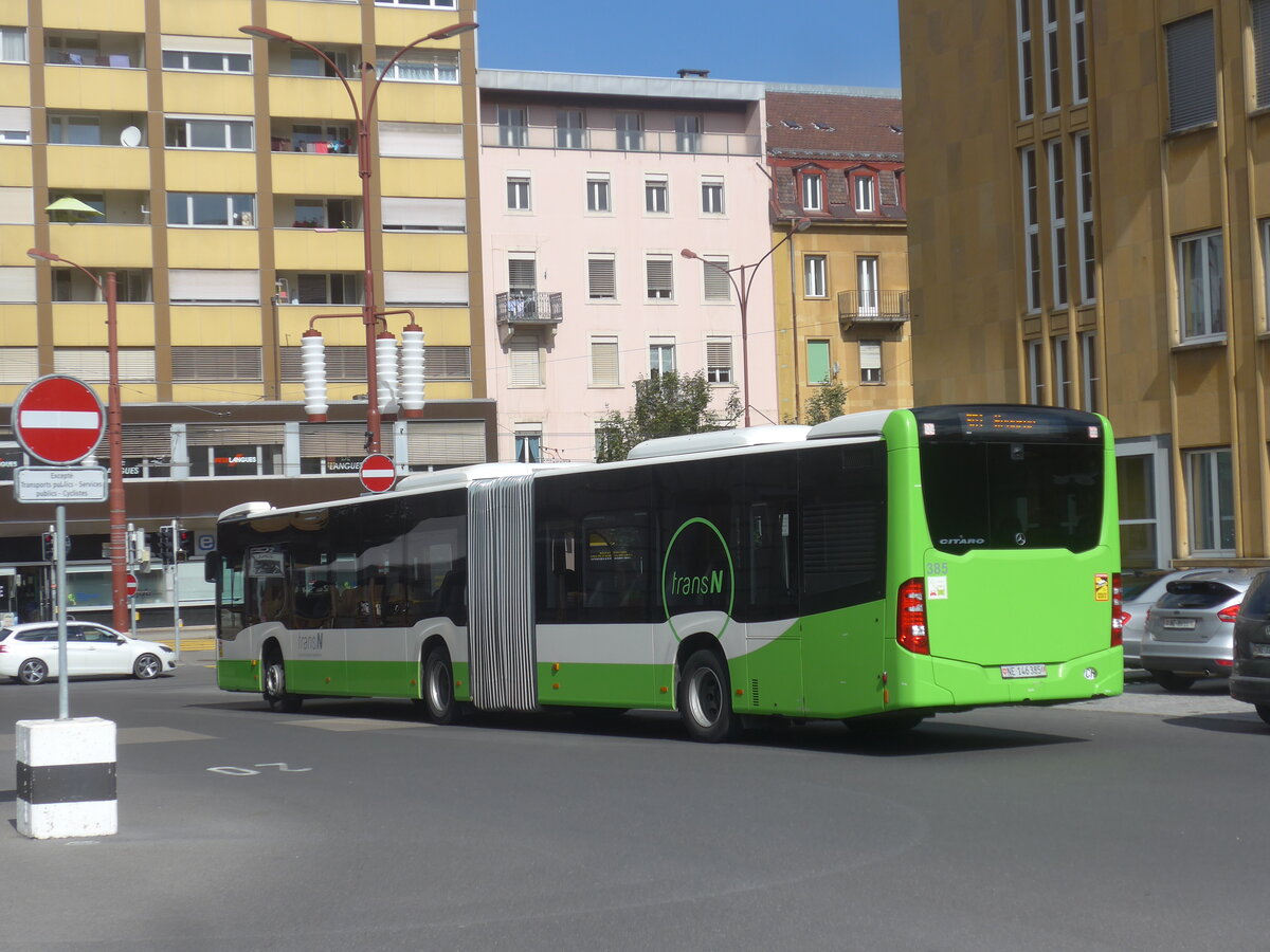 (228'096) - transN, La Chaux-de-Fonds - Nr. 385/NE 146'385 - Mercedes am 18. September 2021 beim Bahnhof La Chaux-de-Fonds