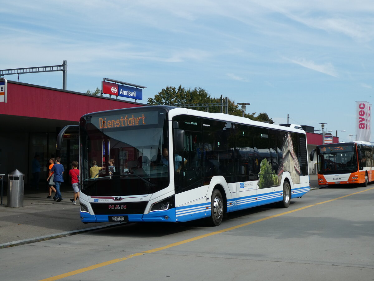 (228'465) - BOTG Amriswil - Nr. 418/TG 111'773 - MAN am 27. September 2021 beim Bahnhof Amriswil