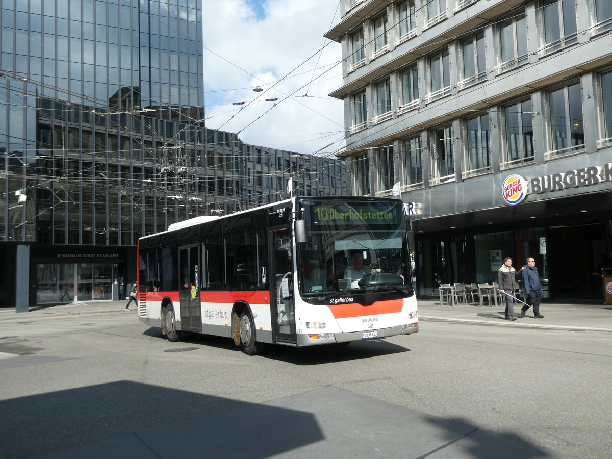 (229'105) - St. Gallerbus, St. Gallen - Nr. 263/SG 198'263 - MAN am 13. Oktober 2021 beim Bahnhof St. Gallen