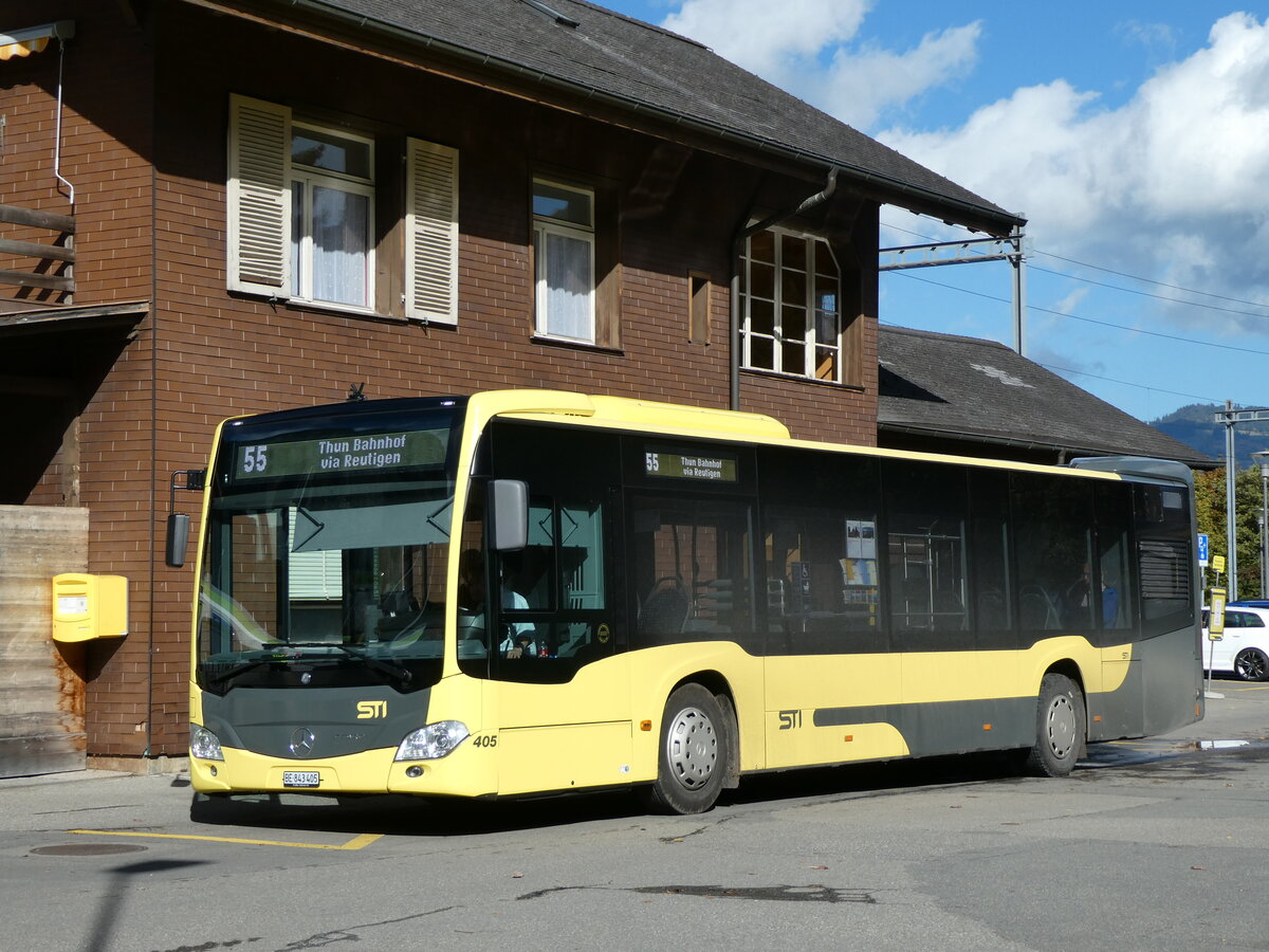 (229'552) - STI Thun - Nr. 403/BE 843'403 - Mercedes am 21. Oktober 2021 beim Bahnhof Wimmis