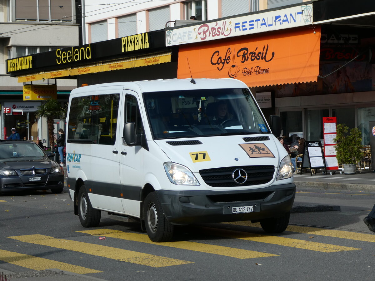 (230'114) - Funi-Car, Biel - Nr. 77/BE 412'177 - Mercedes am 8. November 2021 beim Bahnhof Biel