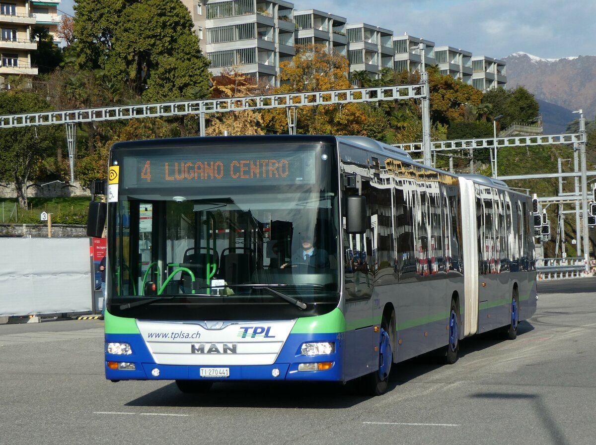 (230'305) - TPL Lugano - Nr. 437/TI 270'441 - MAN am 10. November 2021 beim Bahnhof Lugano