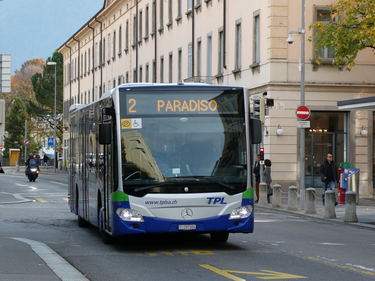 (230'331) - TPL Lugano - Nr. 316/TI 297'004 - Mercedes am 10. November 2021 in Lugano, Centro