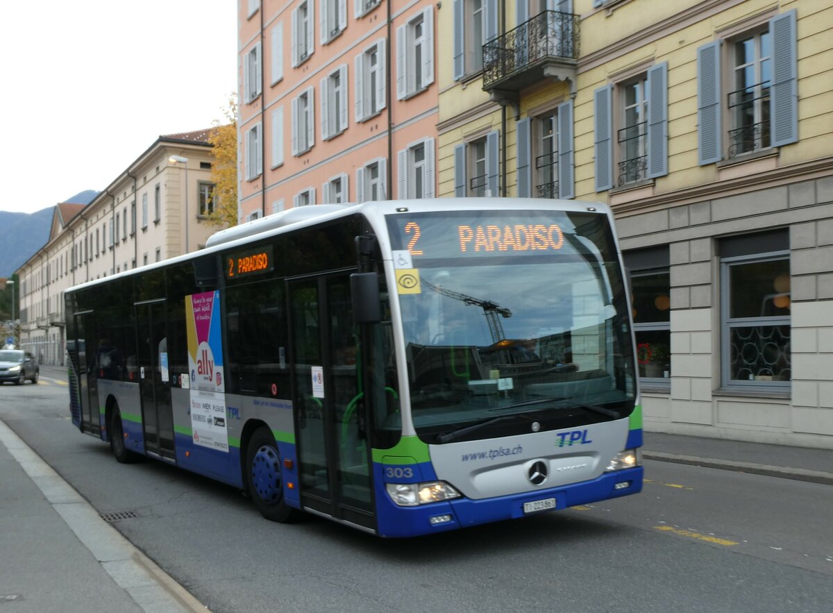 (230'377) - TPL Lugano - Nr. 303/TI 223'861 - Mercedes am 10. November 2021 in Lugano, Centro