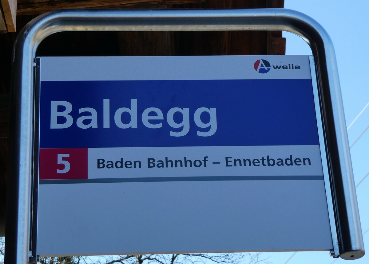 (230'487) - A-welle-Haltestellenschild - Baden, Baldegg - am 11. November 2021