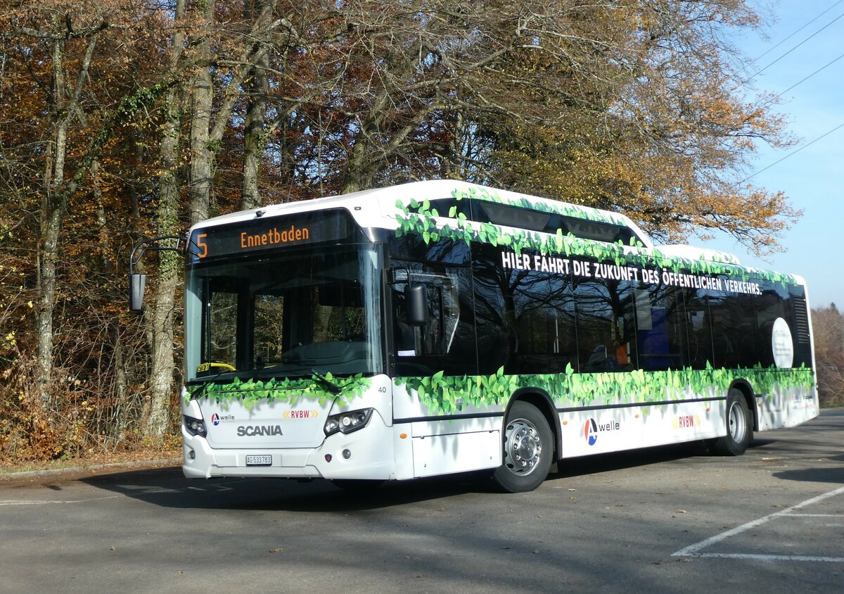 (230'492) - RVBW Wettingen - Nr. 40/AG 533'783 - Scania am 11. November 2021 in Baden, Baldegg