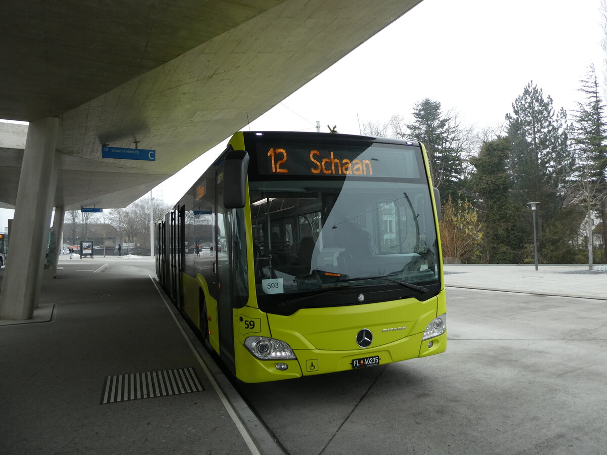 (231'356) - Aus Liechtenstein: BOS PS Anstalt, Vaduz - Nr. 593/FL 40'235 - Mercedes (ex PLA Vaduz Nr. 59) am 15. Dezember 2021 beim Bahnhof Buchs