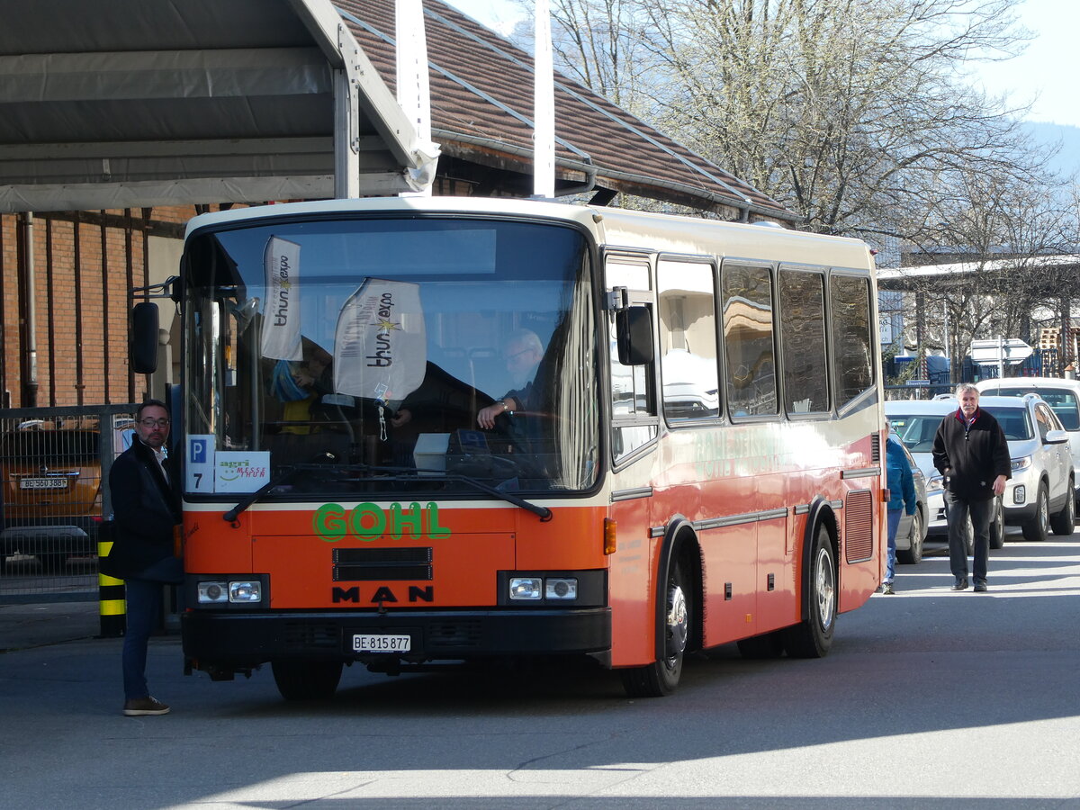 (233'354) - Gohl, Herzogenbuchsee - BE 815'877 - MAN/Lauber (ex AMSA Chiasso Nr. 19; ex Tresch, Amsteg) am 3. Mrz 2022 in Thun, Expo