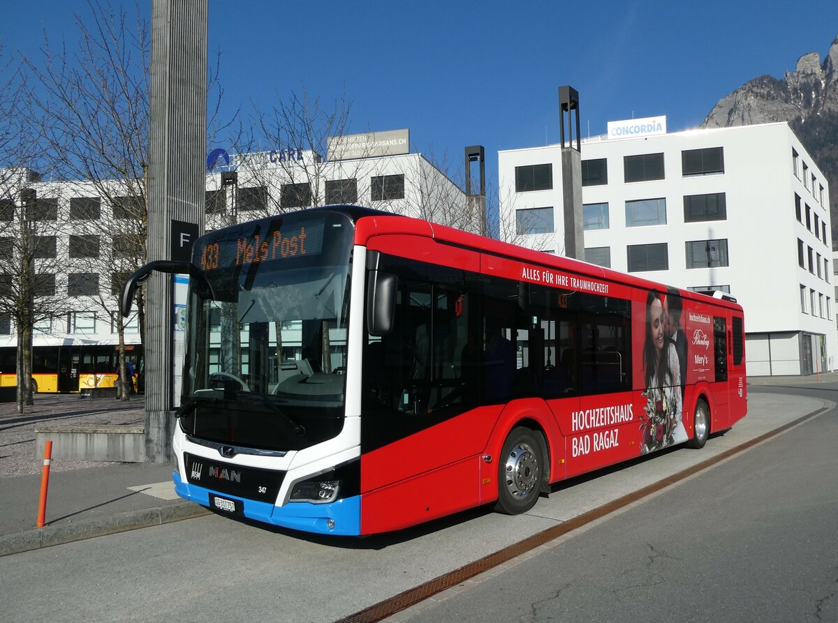 (233'512) - BSW Sargans - Nr. 347/SG 317'757 - MAN am 8. Mrz 2022 beim Bahnhof Sargans