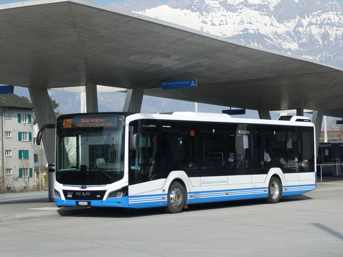 (233'522) - BSW Sargans - Nr. 348/SG 297'515 - MAN am 8. Mrz 2022 beim Bahnhof Buchs