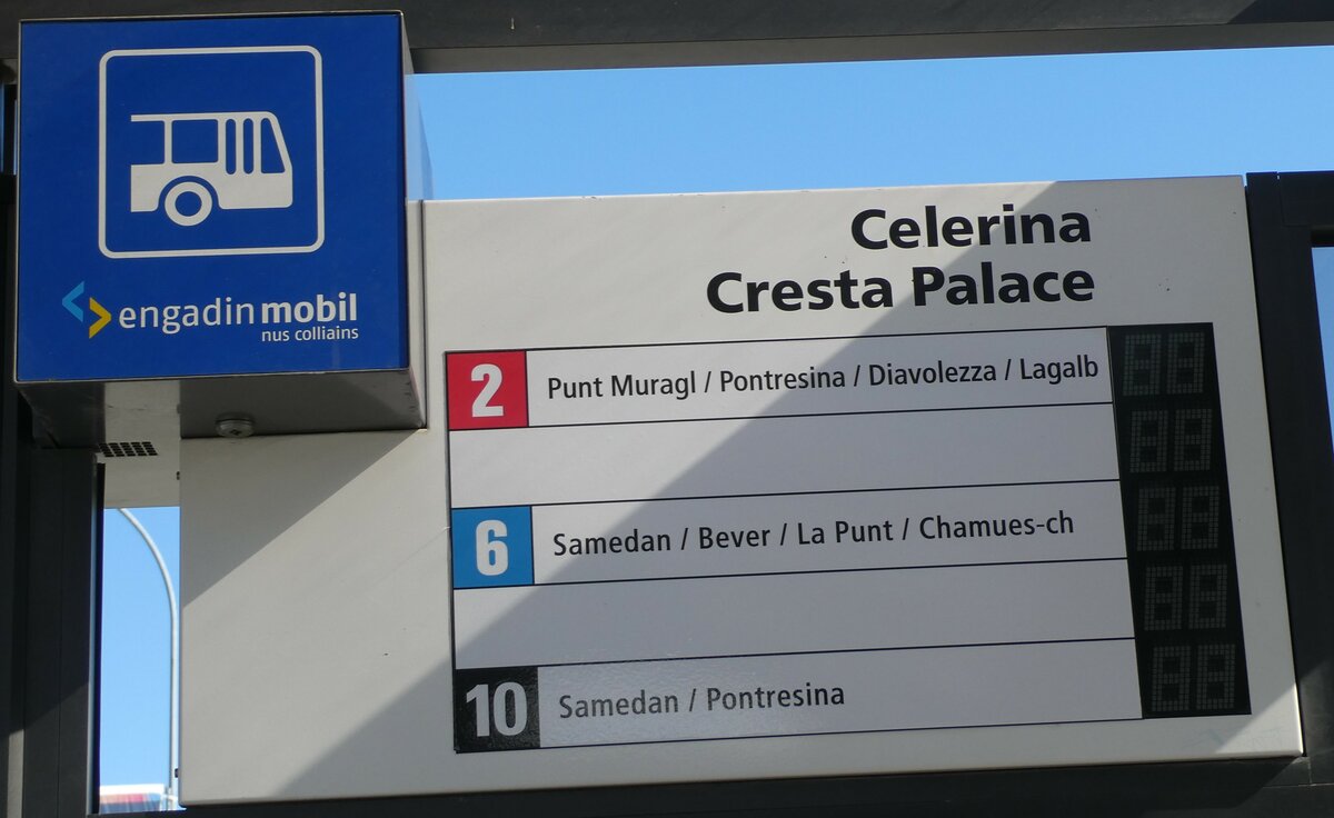 (233'646) - engadin mobil-Haltestellenschild - Celerina, Cresta Palace