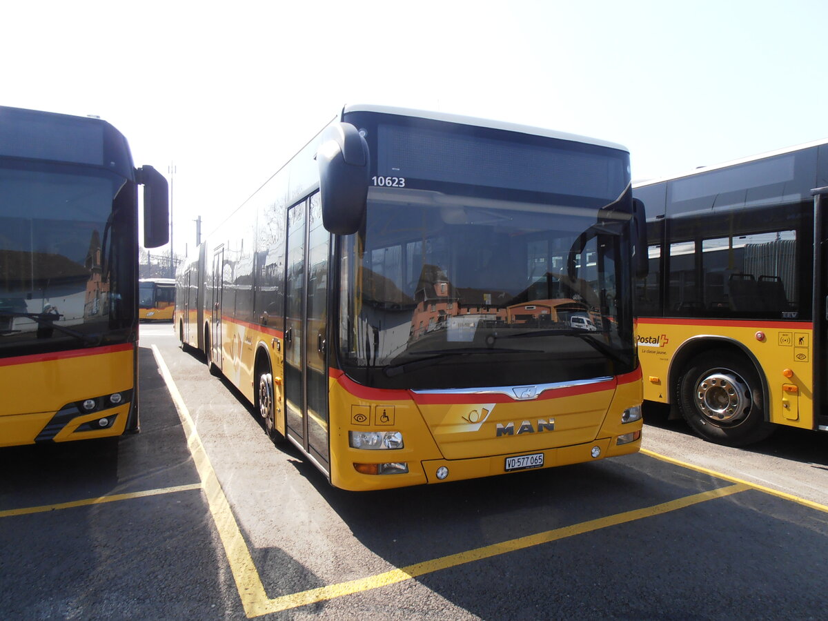 (234'023) - CarPostal Ouest - VD 577'065 - MAN am 20. Mrz 2022 in Yverdon, Garage