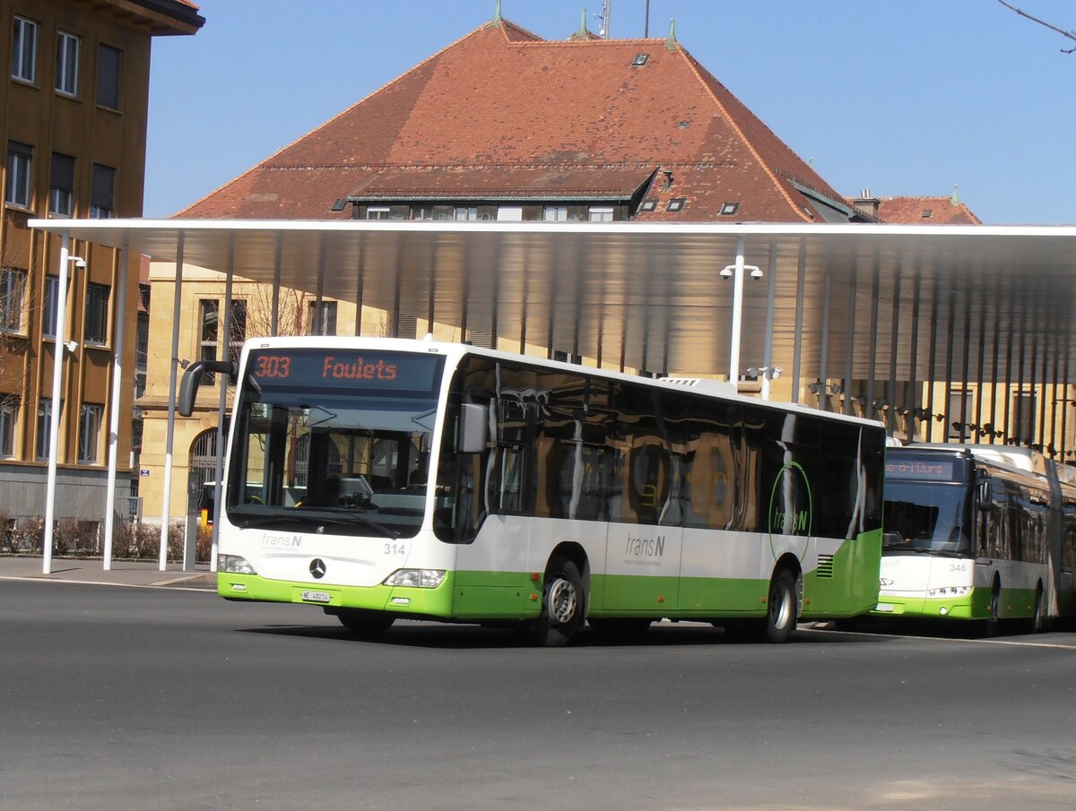 (234'083) - transN, La Chaux-de-Fonds - Nr. 314/NE 48'214 - Mercedes (ex TRN La Chaux-de-Fonds Nr. 314) am 26. Mrz 2022 beim Bahnhof La Chaux-de-Fonds