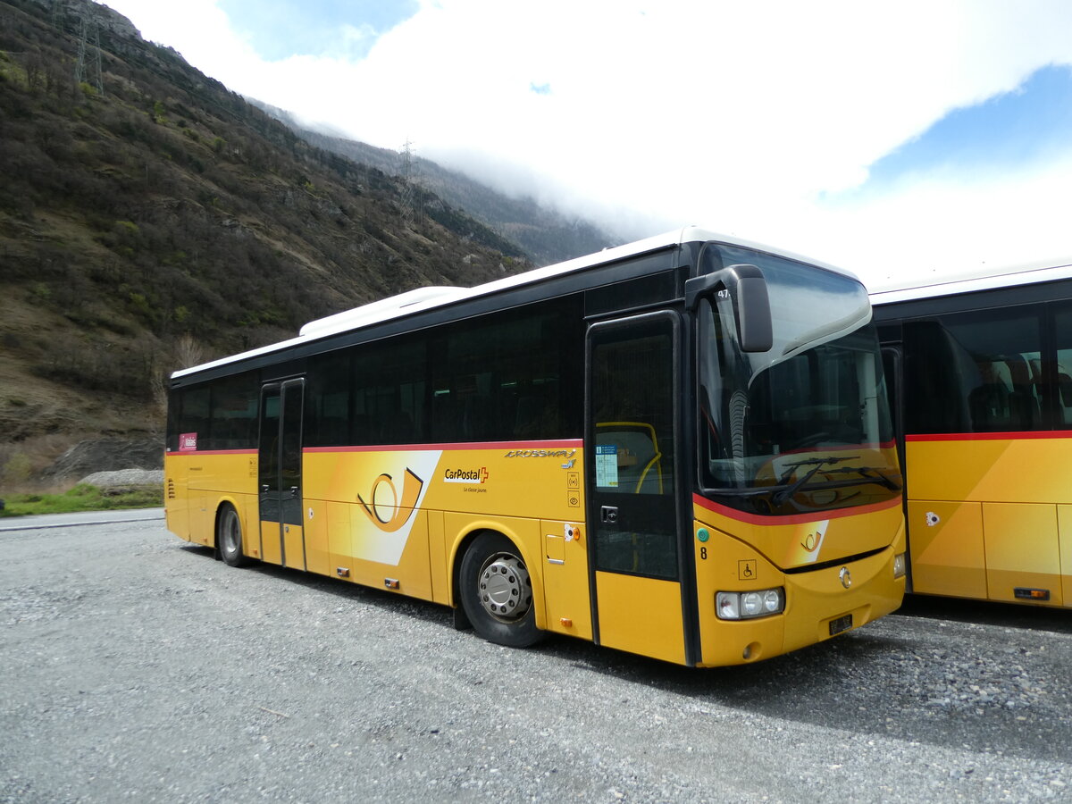 (234'265) - PostAuto Wallis - Nr. 8 - Irisbus am 9. April 2022 in Saxon, Garage Visa