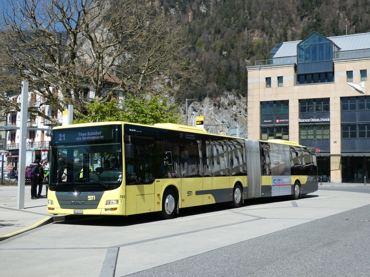 (234'669) - STI Thun - Nr. 701/BE 849'701 - MAN am 17. April 2022 beim Bahnhof Interlaken West