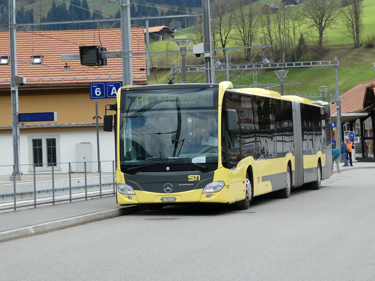 (234'845) - STI Thun - Nr. 172/BE 752'172 - Mercedes am 26. April 2022 beim Bahnhof Zweisimmen