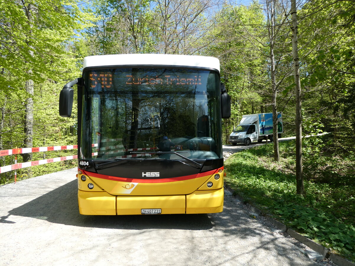 (235'026) - Stutz, Jonen - ZH 407'231 - Scania/Hess (ex PostAuto Bern; ex AVG Meiringen Nr. 67; ex AVG Meiringen Nr. 76; ex Steiner, Messen) am 2. Mai 2022 beim Bahnhof Uetliberg