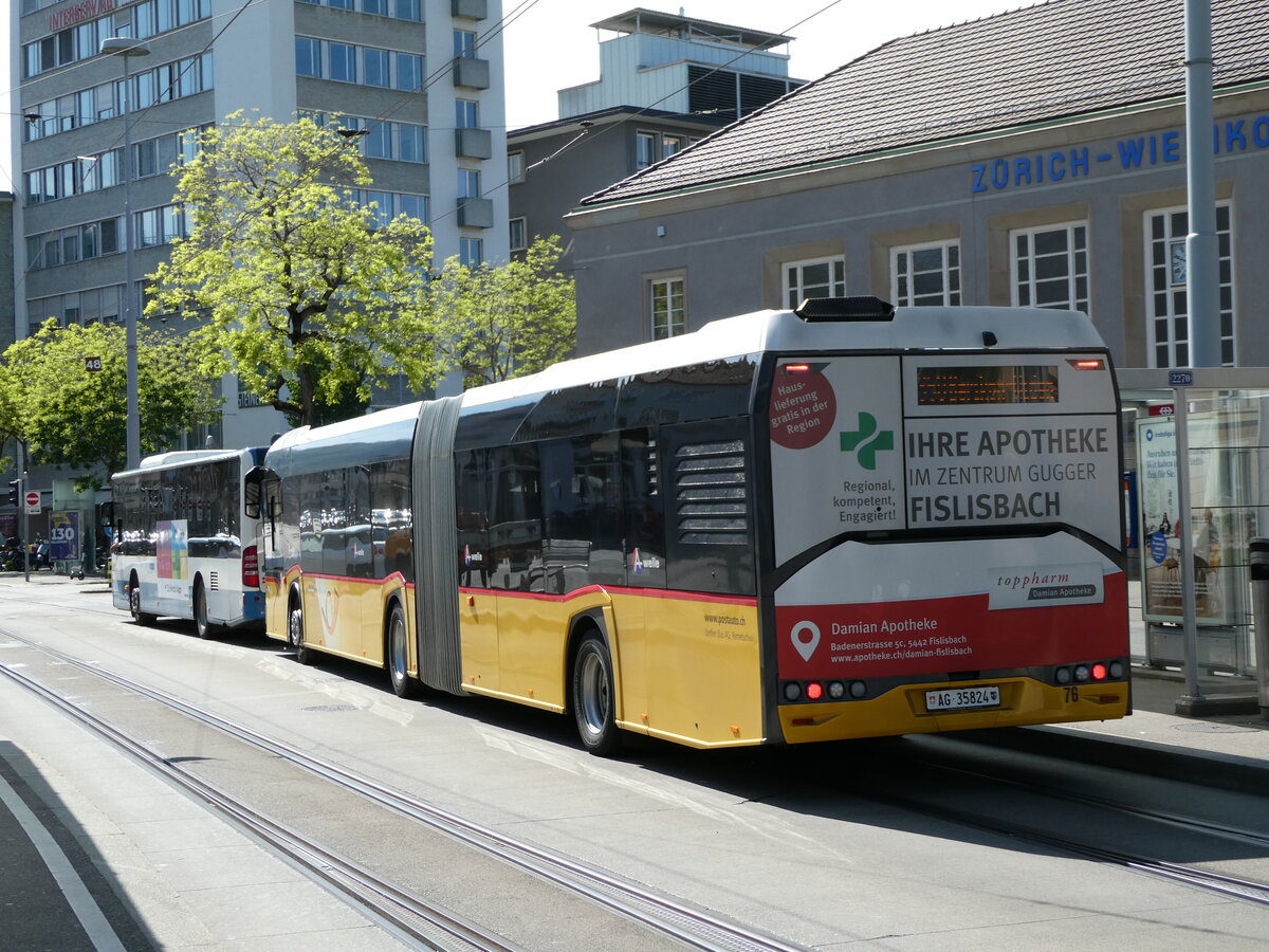 (235'080) - Steffen, Remetschwil - Nr. 76/AG 35'824 - Solaris am 2. Mai 2022 beim Bahnhof Zrich-Wiedikon