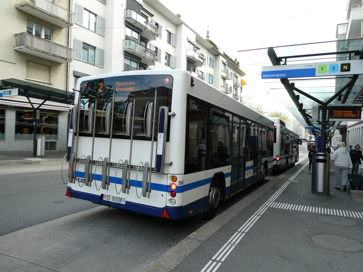 (235'200) - ZVB Zug - Nr. 508/ZG 84'508 - Lanz+Marti/Hess Personenanhnger am 4. Mai 2022 beim Bahnhof Zug