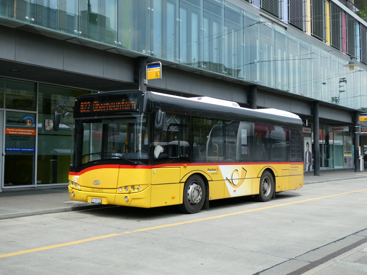 (235'400) - Rattin, Schlatt - TG 228'552 - Solaris (ex PLA Vaduz/FL Nr. 3; ex PostAuto Ostschweiz SG 267'069; ex PostAuto Ostschweiz TG 158'089; ex Express-Auto, Kreuzlingen) am 7. Mai 2022 beim Bahnhof Frauenfeld