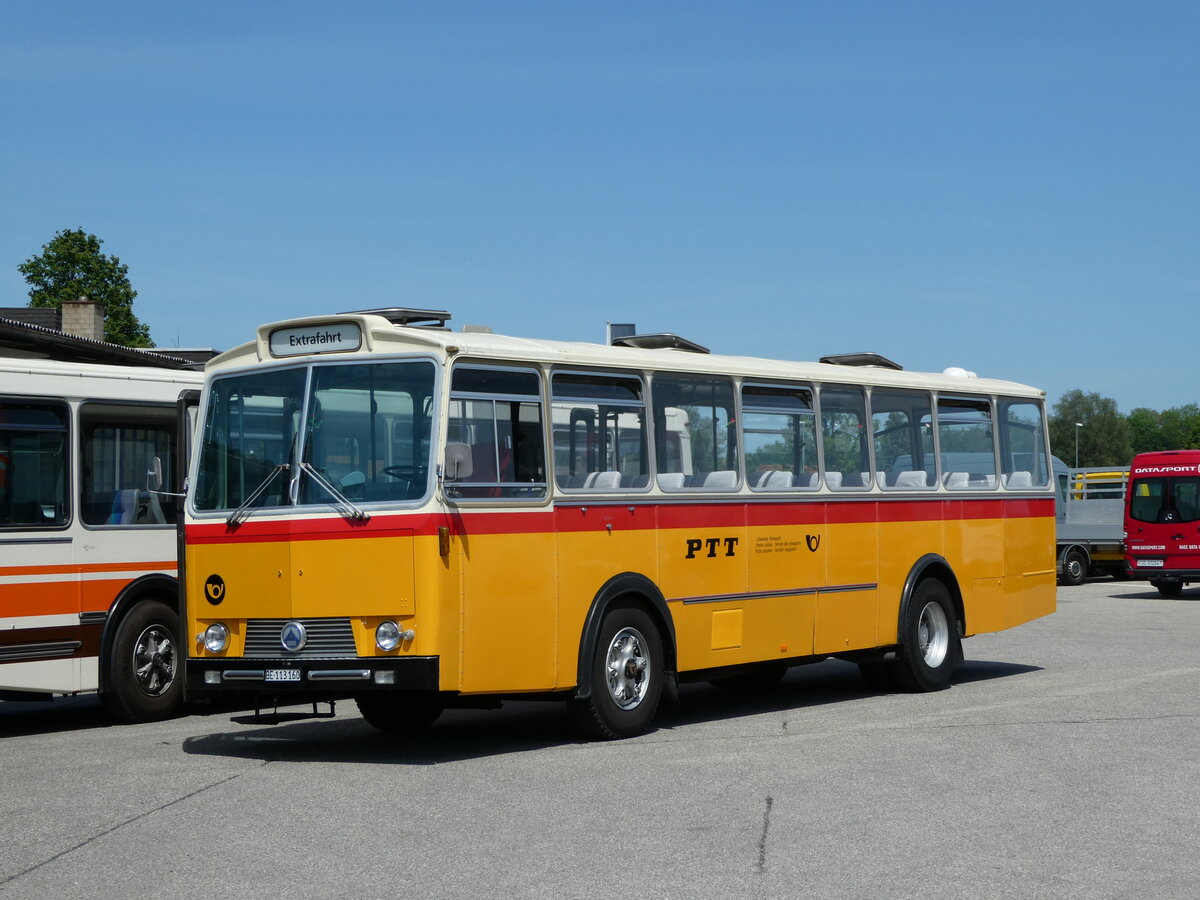 (235'665) - Gast, Reutigen - BE 113'160 - Saurer/Tscher (ex HPTrans, Thusis; ex Mauerhofer, Worb; ex Erni, Schupfart Nr. 3; ex P 24'636) am 15. Mai 2022 in Lyssach, Lorenz