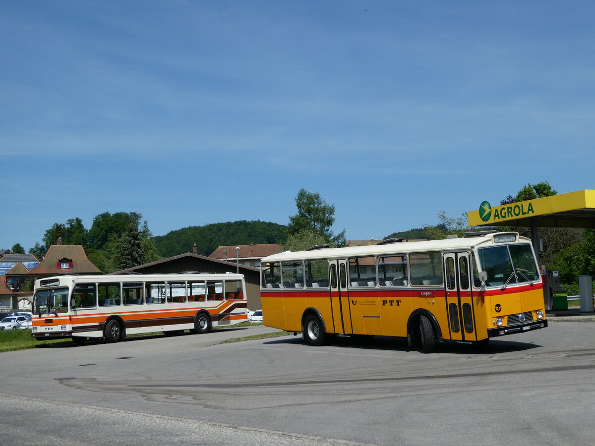 (235'706) - Wegmller, Mnsingen - BE 399'675 - FBW/R&J (ex Bamert, Wollerau) + Gast, Reutigen - BE 113'160 - Saurer/Tscher (ex HPTrans, Thusis; ex Mauerhofer, Worb; ex Erni, Schupfart Nr. 3; ex P 24'636) am 15. Mai 2022 in Wynigen, Landi