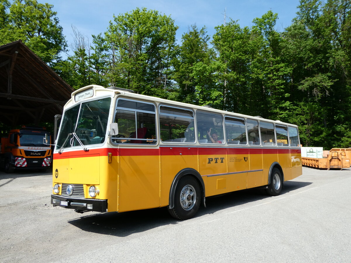 (235'715) - Gast, Reutigen - BE 113'160 - Saurer/Tscher (ex HPTrans, Thusis; ex Mauerhofer, Worb; ex Erni, Schupfart Nr. 3; ex P 24'636) am 15. Mai 2022 in Oberburg, Ziegelgut