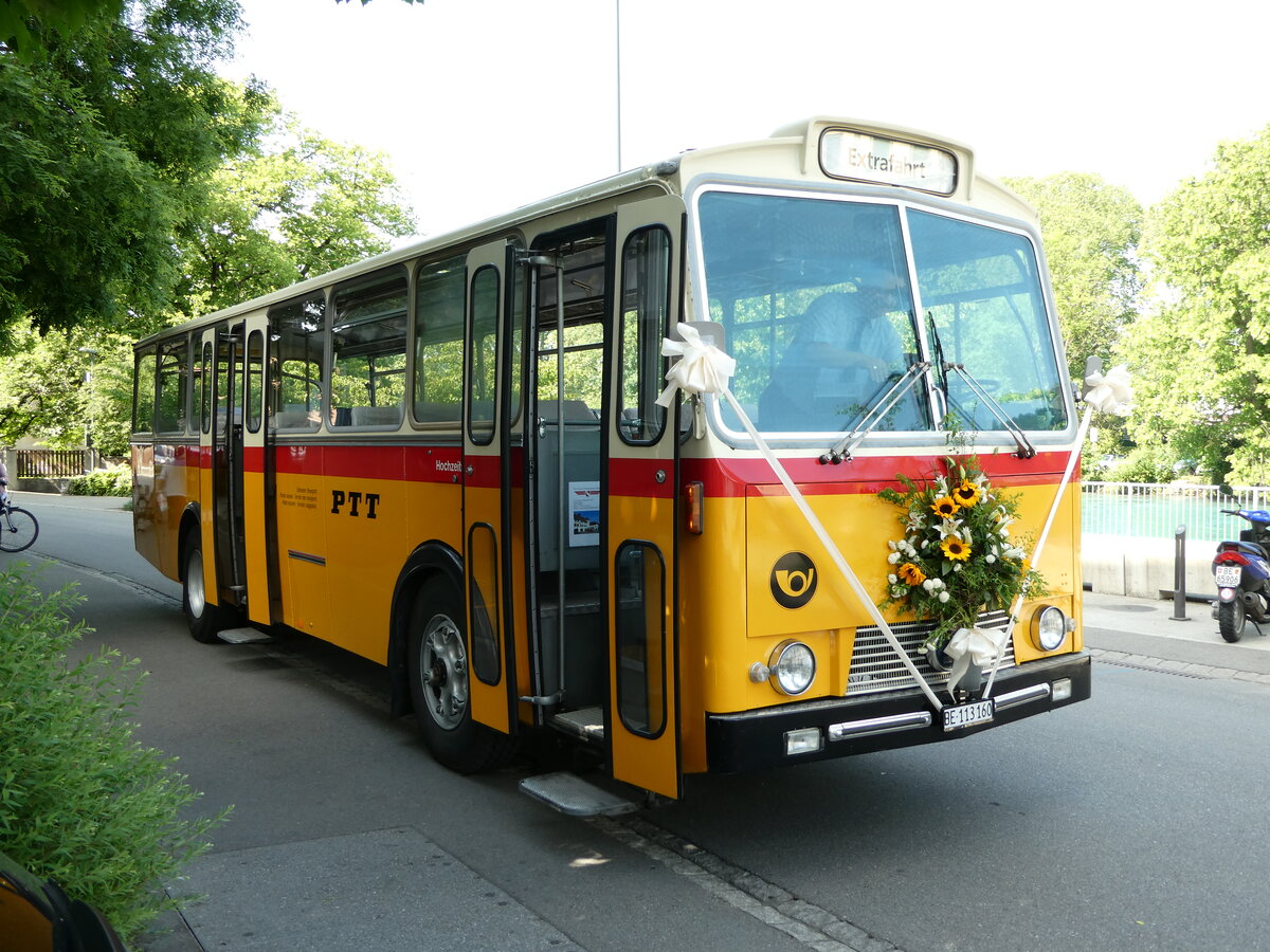 (235'758) - Gast, Reutigen - BE 113'160 - Saurer/Tscher (ex HPTrans, Thusis; ex Mauerhofer, Worb; ex Erni, Schupfart Nr. 3; ex P 24'636) am 20. Mai 2022 in Thun, Scheibenstrasse