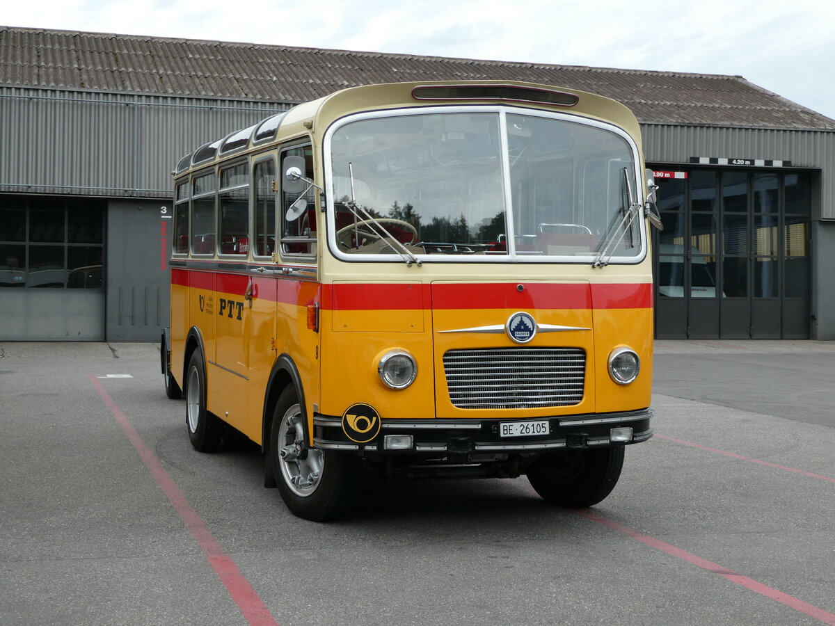 (237'537) - Schmid, Thrishaus - Nr. 9/BE 26'105 - Saurer/R&J (ex Geiger, Adelboden Nr. 9) am 26. Juni 2022 in Niederwangen, Pneu Fahrni