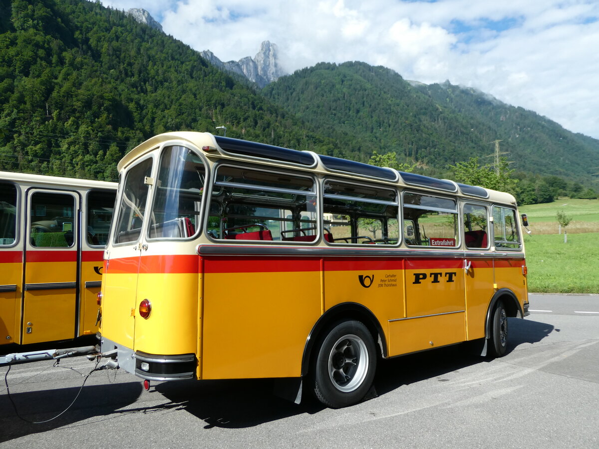 (237'553) - Schmid, Thrishaus - Nr. 9/BE 26'105 - Saurer/R&J (ex Geiger, Adelboden Nr. 9) am 26. Juni 2022 in Niederstocken, Gasthof zum Stockhorn