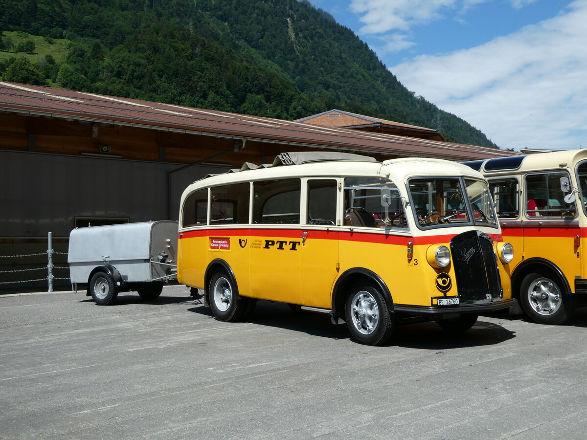 (237'602) - Schmid, Thrishaus - Nr. 3/BE 26'760 - Saurer/Gangloff (ex Geiger, Adelboden Nr. 3) am 26. Juni 2022 in Mlenen, Kanderarena 