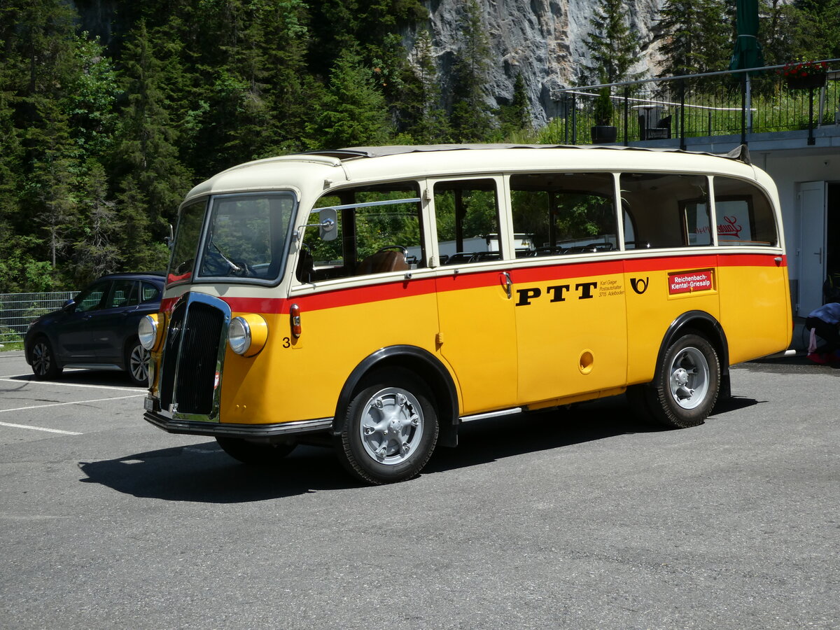 (237'643) - Schmid, Thrishaus - Nr. 3/BE 26'760 - Saurer/Gangloff (ex Geiger, Adelboden Nr. 3) am 26. Juni 2022 auf der Griesalp