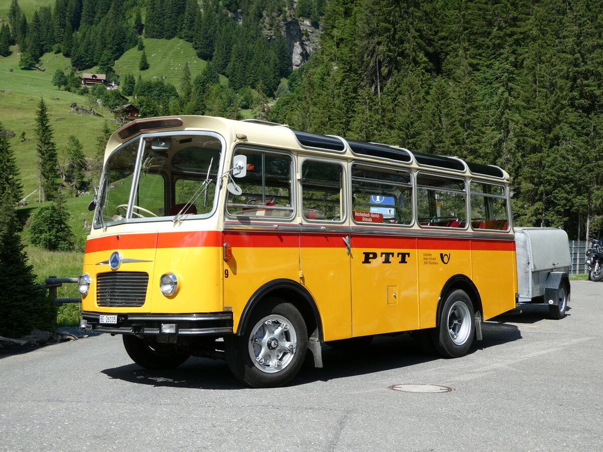 (237'648) - Schmid, Thrishaus - Nr. 9/BE 26'105 - Saurer/R&J (ex Geiger, Adelboden Nr. 9) am 26. Juni 2022 auf der Griesalp