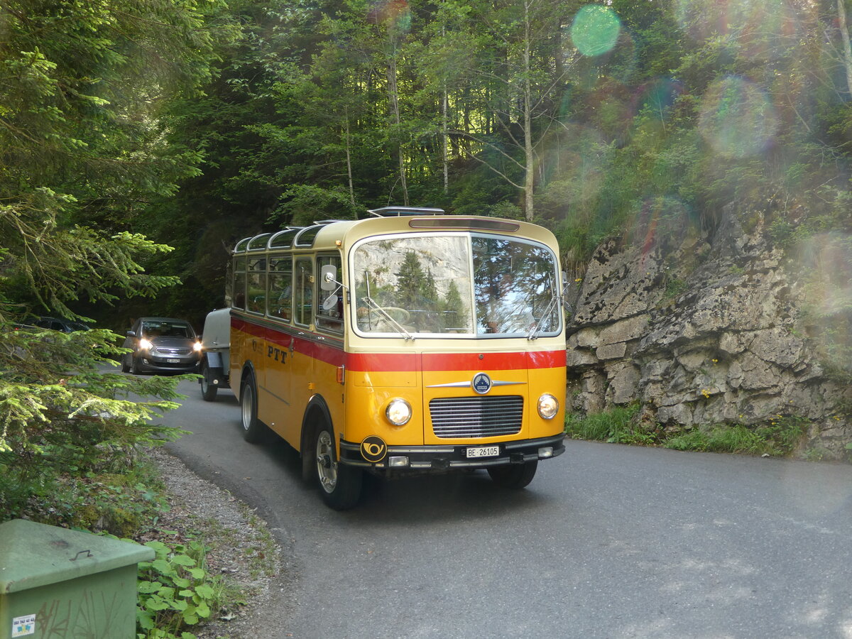 (237'687) - Schmid, Thrishaus - Nr. 9/BE 26'105 - Saurer/R&J (ex Geiger, Adelboden Nr. 9) am 26. Juni 2022 in Kiental, Hexenkessel