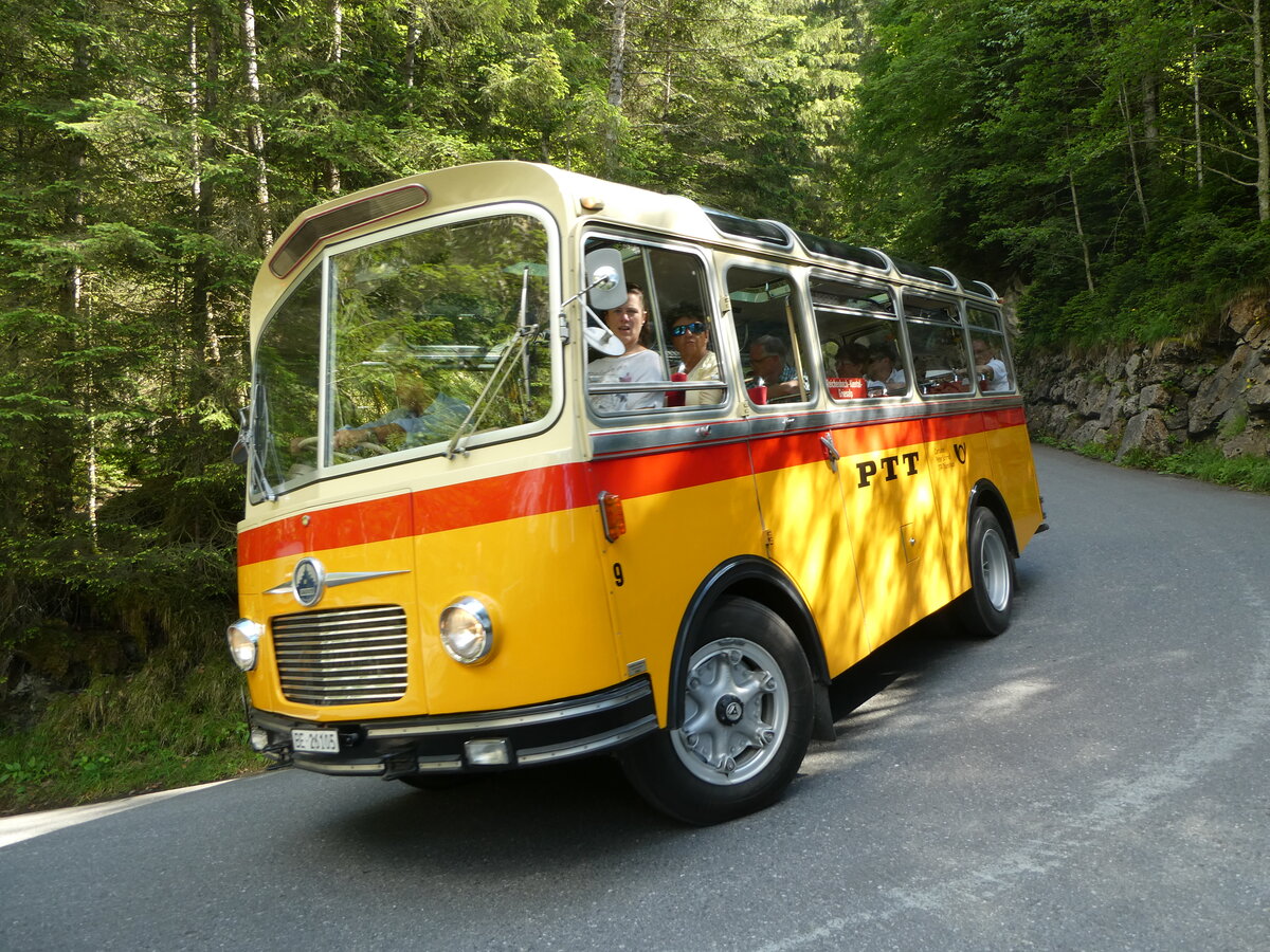 (237'689) - Schmid, Thrishaus - Nr. 9/BE 26'105 - Saurer/R&J (ex Geiger, Adelboden Nr. 9) am 26. Juni 2022 in Kiental, Hexenkessel