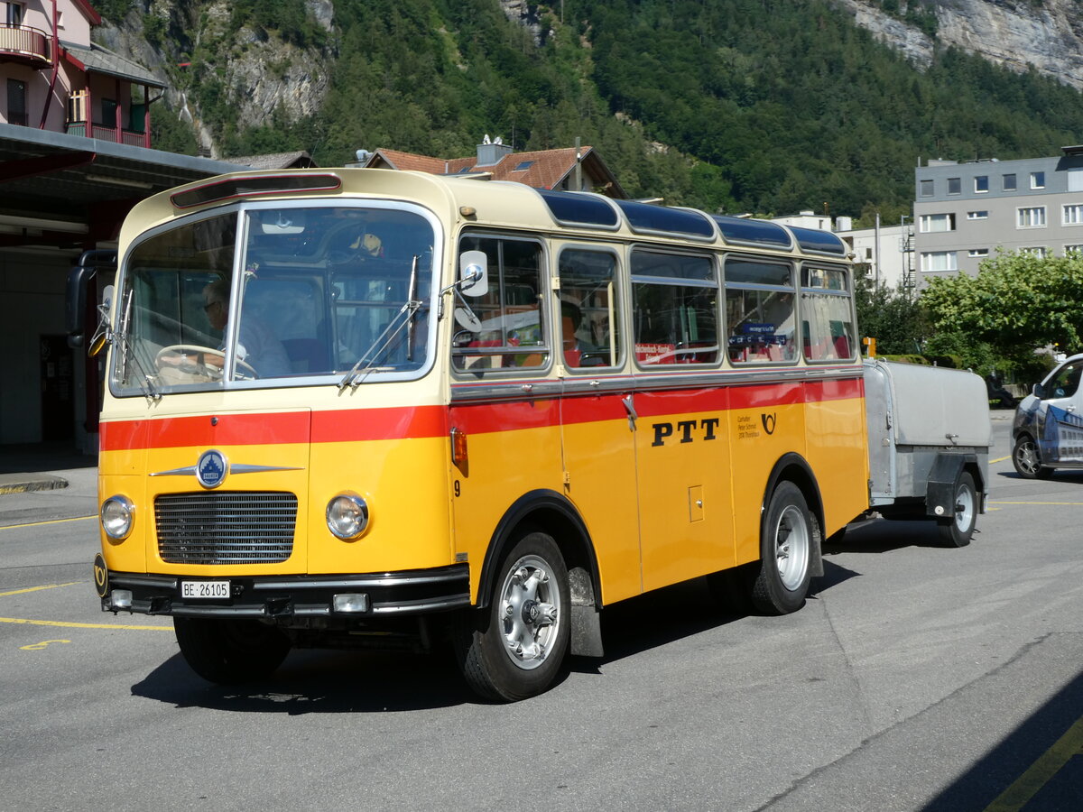 (238'003) - Schmid, Thrishaus - Nr. 9/BE 26'105 - Saurer/R&J (ex Geiger, Adelboden Nr. 9) am 10. Juli 2022 in Meiringen, Postautostation