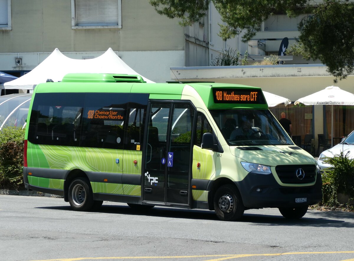 (238'147) - TPC Aigle - Nr. 612/VS 535'473 - Mercedes/ProBus am 16. Juli 2022 beim Bahnhof Monthey CFF