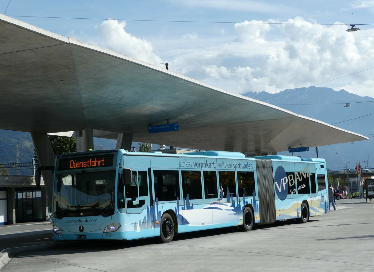 (240'983) - Aus Liechtenstein: BOS PS Anstalt, Vaduz - Nr. 597/FL 40'239 - Mercedes (ex PLA Vaduz Nr. 65) am 11. Oktober 2022 beim Bahnhof Buchs