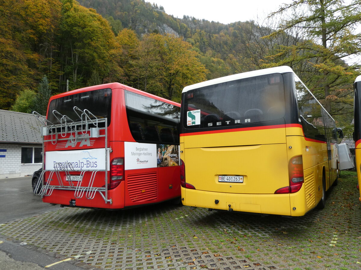 (241'824) - PostAuto Bern - BE 401'263 - Setra (ex AVG Meiringen Nr. 63) am 24. Oktober 2022 in Meiringen, Garage