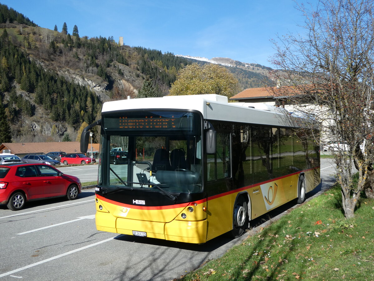 (242'290) - Gaudenz, Andeer - GR 163'715 - Scania/Hess (ex Stutz, Jonen; ex PostAuto Bern; ex AVG Meiringen Nr. 67; ex AVG Meiringen Nr. 76; ex Steiner, Messen) am 8. November 2022 in Andeer, Parkplatz