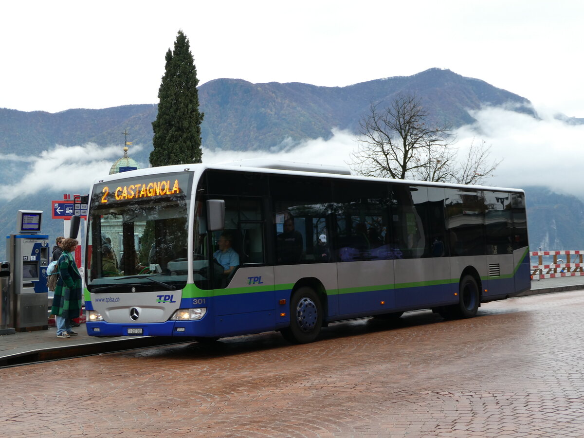 (242'762) - TPL Lugano - Nr. 301/TI 207'001 - Mercedes am 16. November 2022 beim Bahnhof Lugano