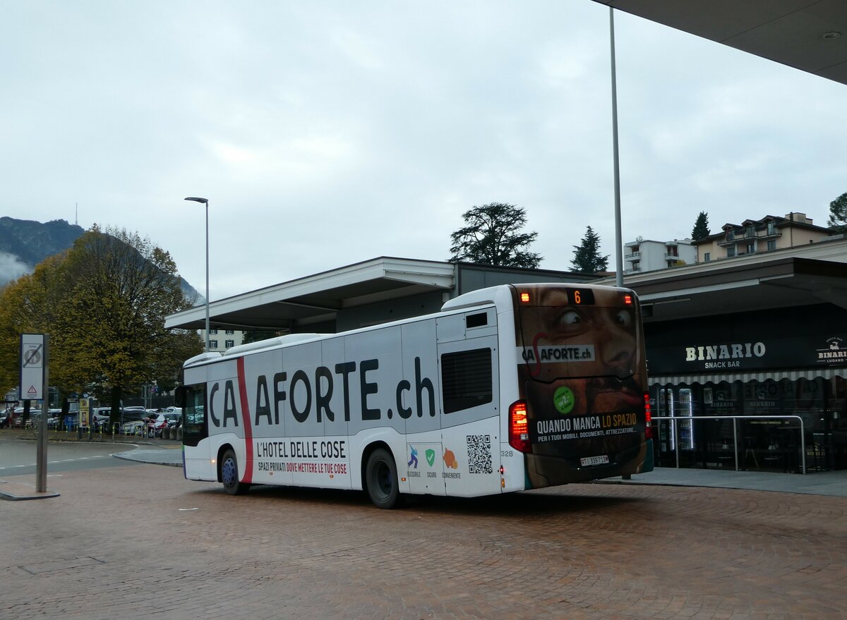 (242'764) - TPL Lugano - Nr. 328/TI 339'713 - Mercedes am 16. November 2022 beim Bahnhof Lugano