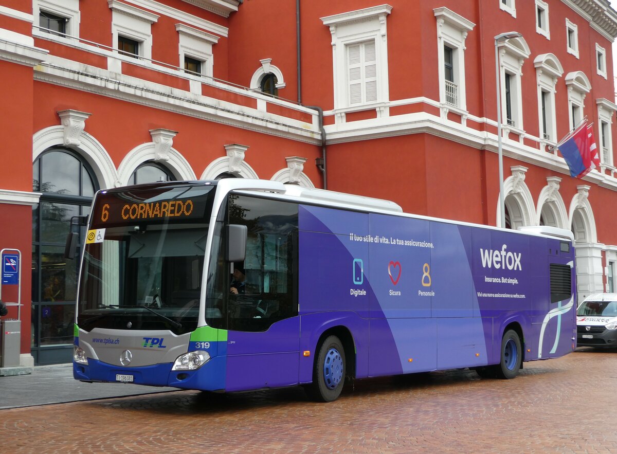 (242'769) - TPL Lugano - Nr. 319/TI 196'081 - Mercedes am 16. November 2022 beim Bahnhof Lugano