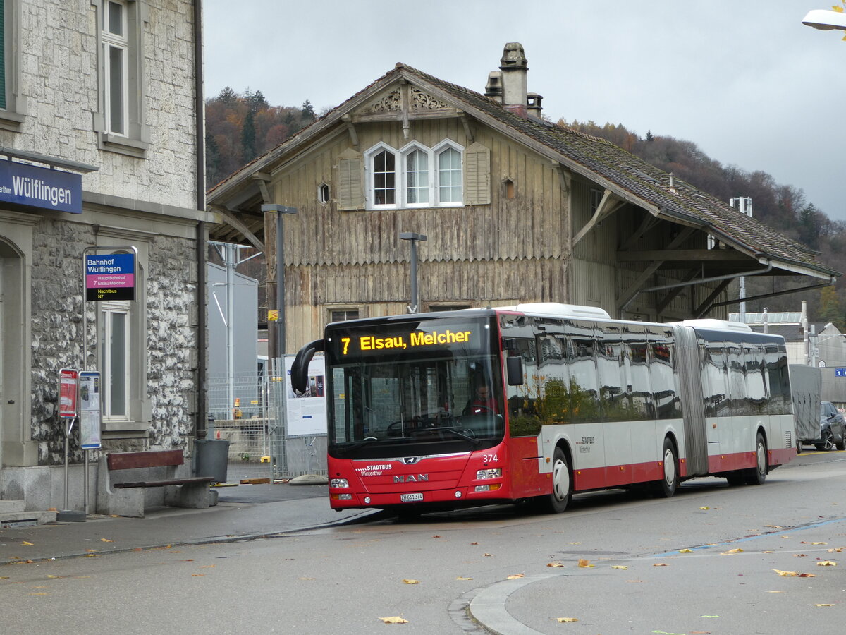 (243'003) - SW Winterthur - Nr. 374/ZH 661'374 - MAN am 18. November 2022 beim Bahnhof Winterthur Wlflingen