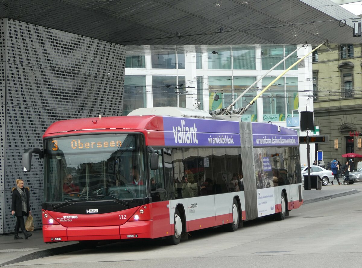 (243'286) - SW Winterthur - Nr. 112 - Hess/Hess Gelenktrolleybus am 29. November 2022 beim Hauptbahnhof Winterthur