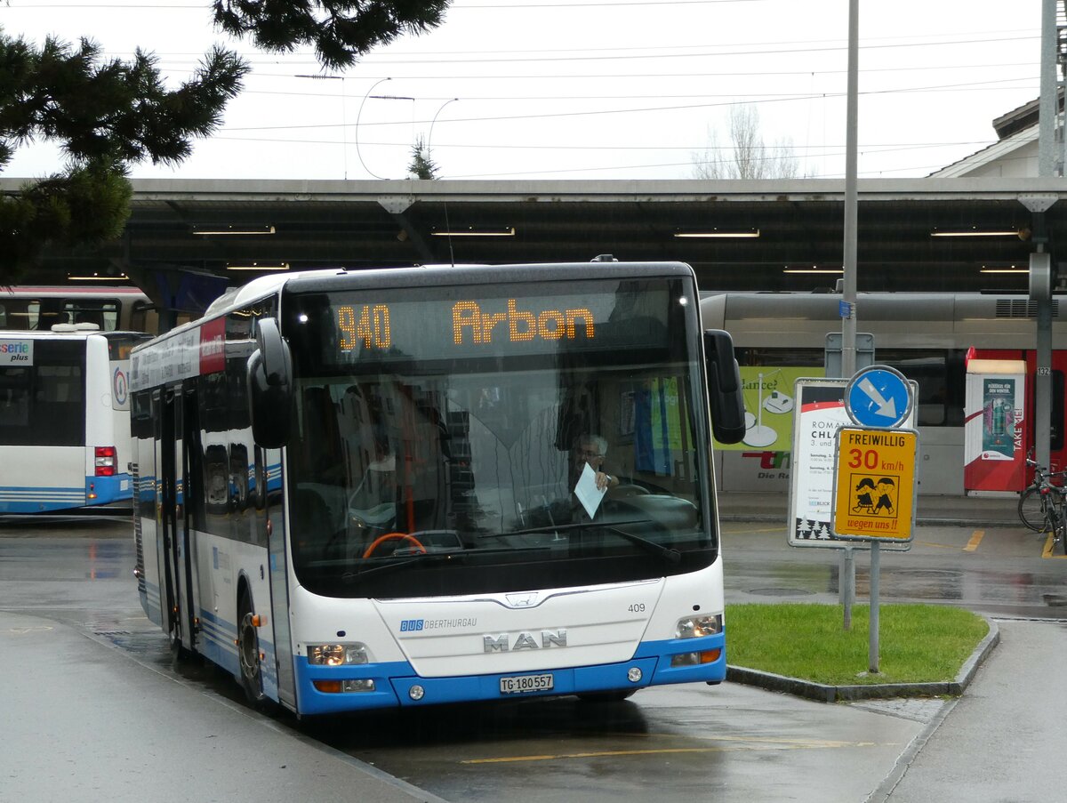 (243'306) - BOTG Amriswil - Nr. 409/TG 180'557 - MAN (ex Nr. 14) am 29. November 2022 beim Bahnhof Romanshorn