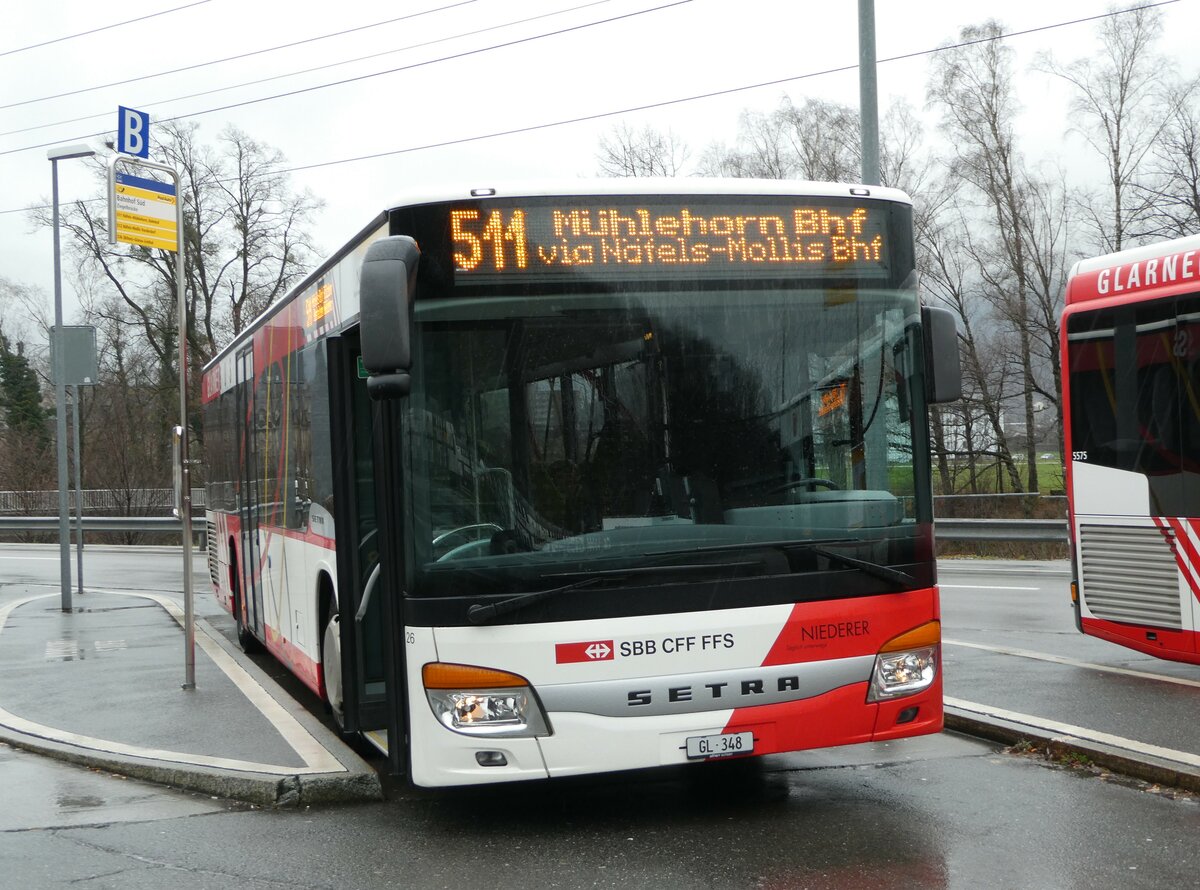 (244'410) - Niederer, Filzbach - Nr. 26/GL 348/PID 10'053 - Setra am 3. Januar 2023 beim Bahnhof Ziegelbrcke