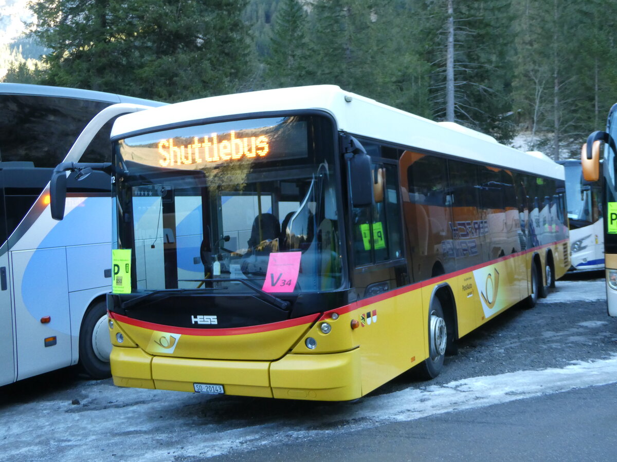 (244'668) - Steiner, Messen - SO 20'143/PID 5372 - Scania/Hess (ex SO 136'226) am 7. Januar 2023 in Adelboden, Unter dem Birg 