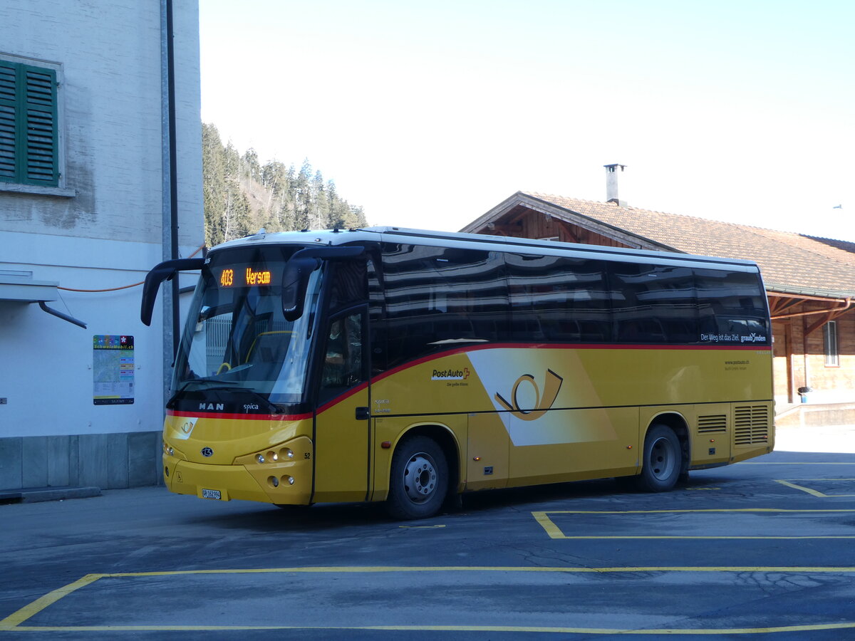 (245'133) - PostAuto Graubnden - Nr. 52/GR 162'994/PID 5635 - MAN/Beulas (ex Buchli, Versam) am 18. Januar 2023 beim Bahnhof Ilanz