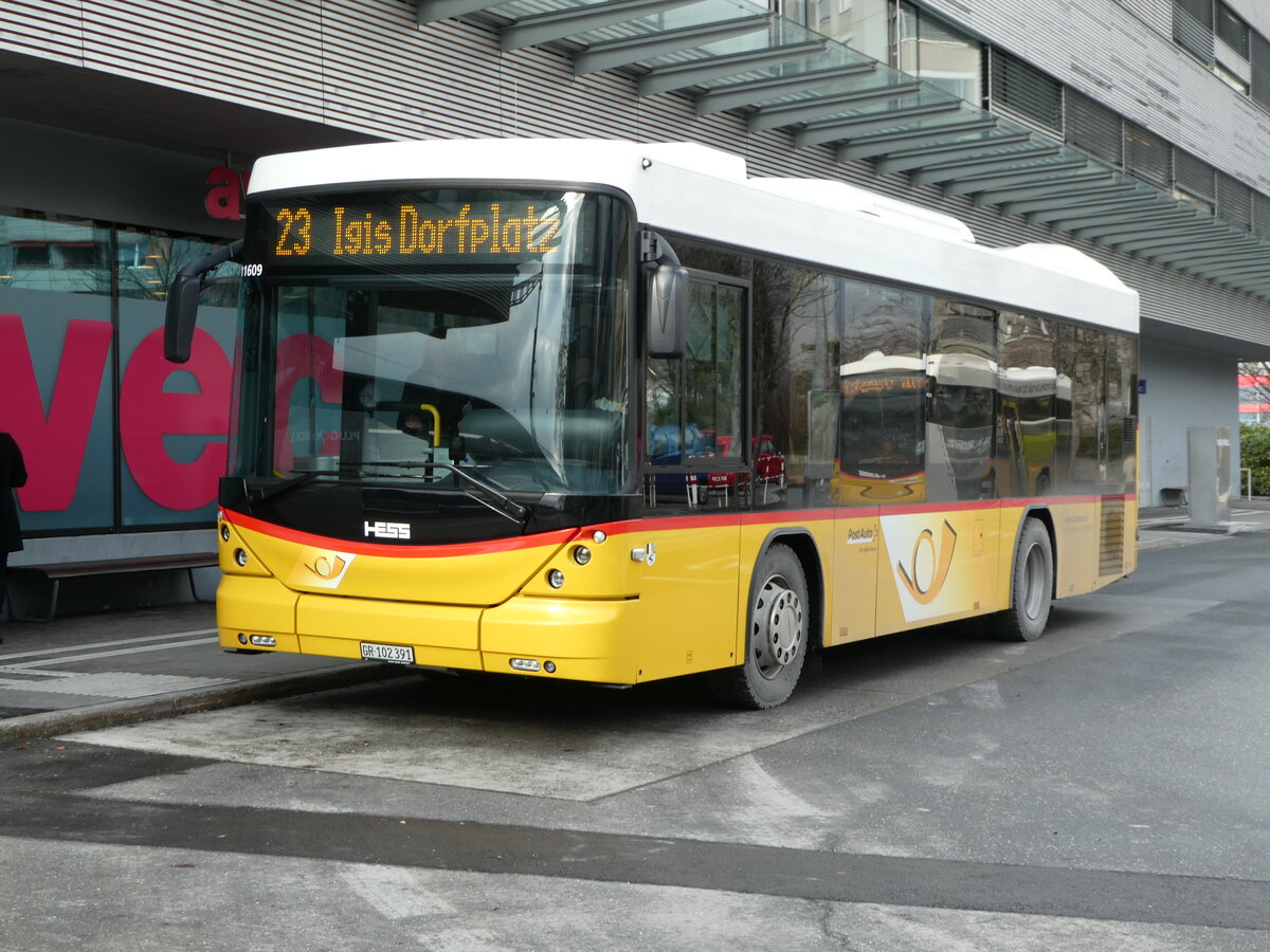 (245'844) - Gessinger, Bad Ragaz - GR 102'391/PID 11'609 - Scania/Hess am 6. Februar 2023 beim Bahnhof Landquart